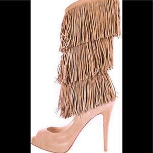 Christian Louboutin Tina Summer peep-toe boots cutouts fringe heel sandal